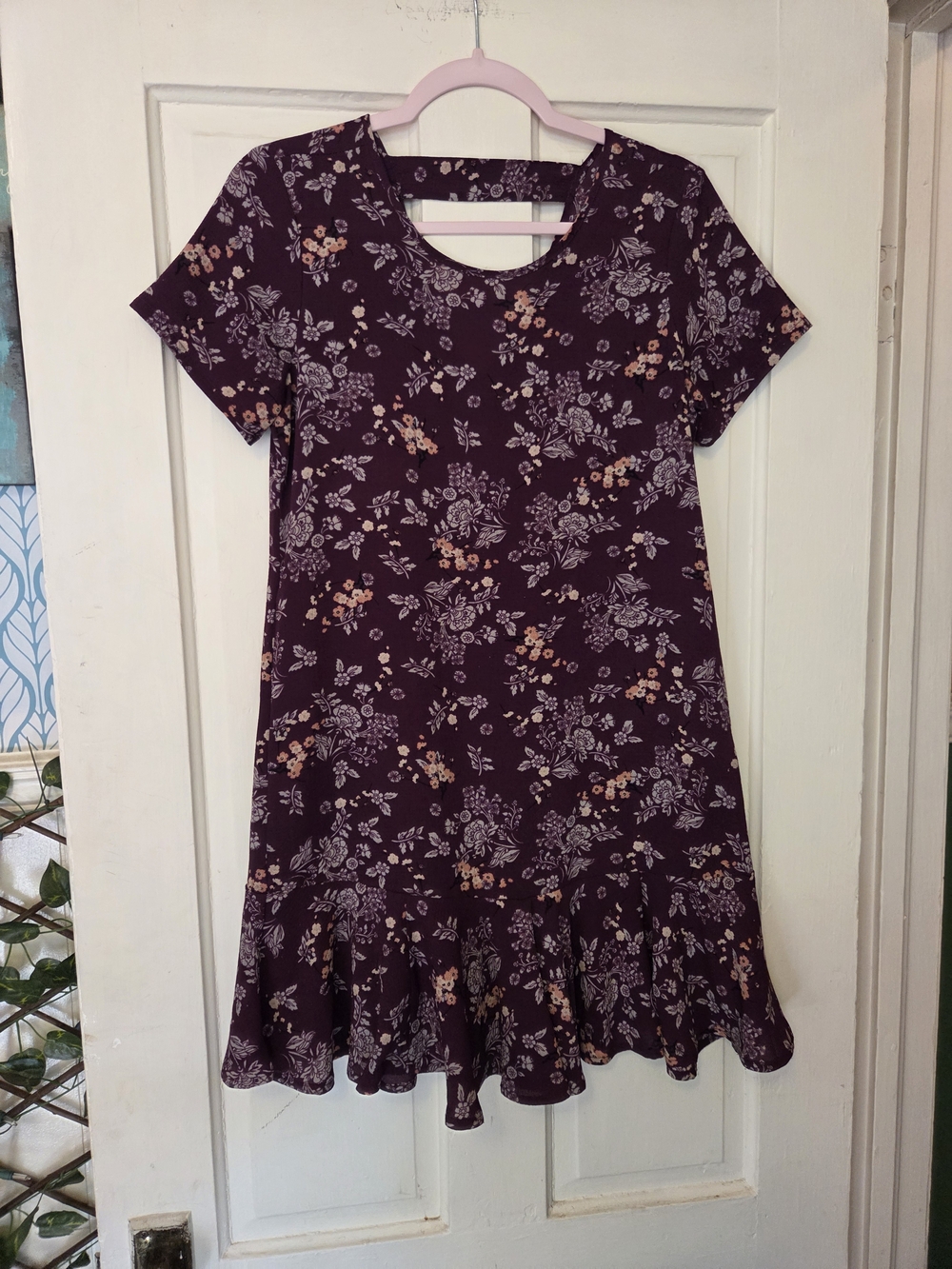 Blue Rain Plum Floral Ruffle-Hem Casual Dress